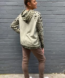 Wednesday Lulu Clothing Leopard Hooded Jumper | Sage | WL27 13 Wednesday Lulu Clothing Leopard Hooded Jumper | Sage | WL27