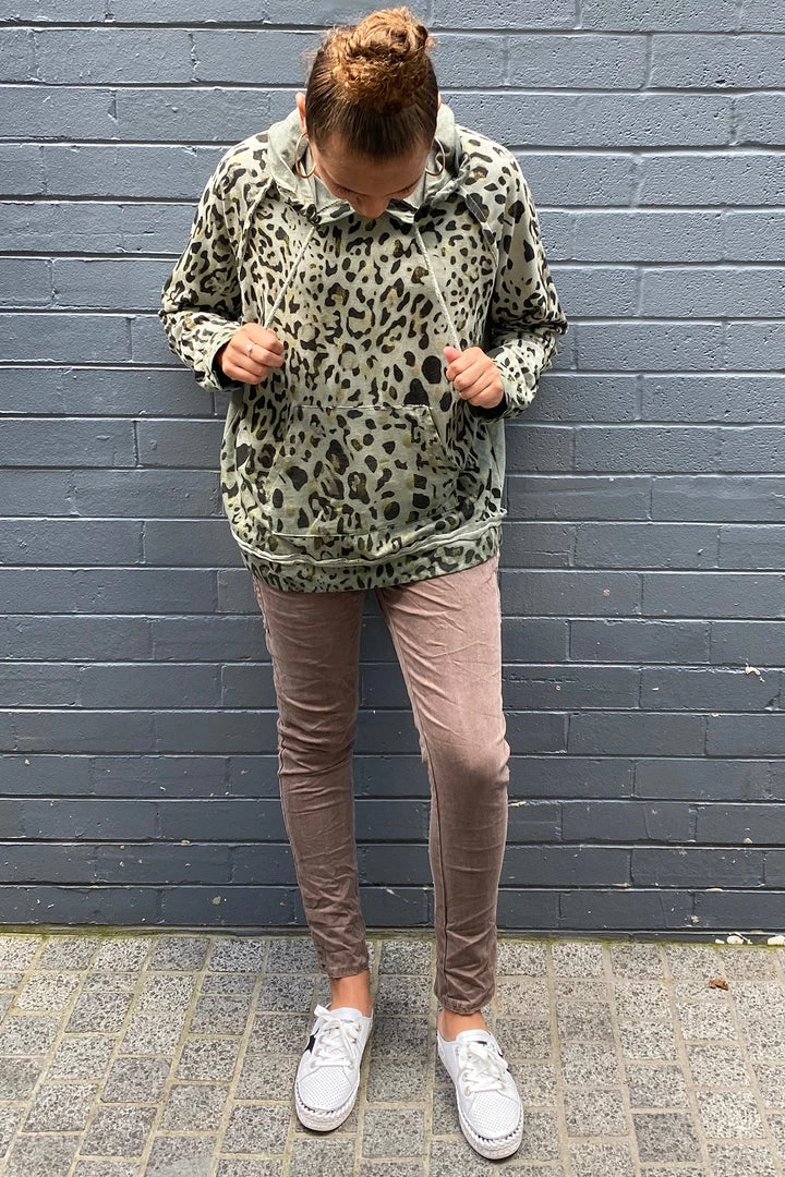 Wednesday Lulu Clothing Leopard Hooded Jumper | Sage | WL27 7 Wednesday Lulu Clothing Leopard Hooded Jumper | Sage | WL27