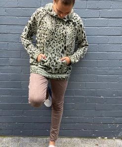 Wednesday Lulu Clothing Leopard Hooded Jumper | Sage | WL27