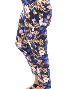 Whispers Floral Print Cotton Pant | Navy | W1
