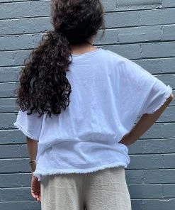 Cindy G Frayed V Neck Top | White | CG25 Clothing