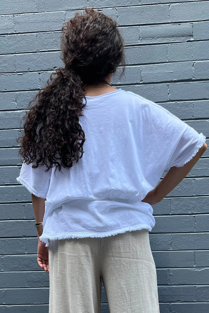 Cindy G Frayed V Neck Top | White | CG25 Clothing 2 Cindy G Frayed V Neck Top | White | CG25 Clothing