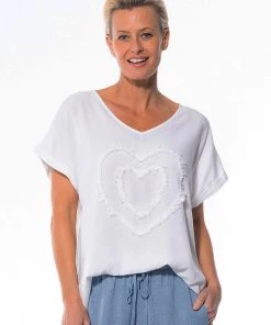 Cafe Latte Clothing Heart Applique Tee | White | CL10