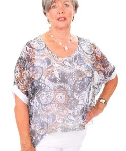 Jenny Jazz Tops Pattern Shimmer Top | White | JJ17