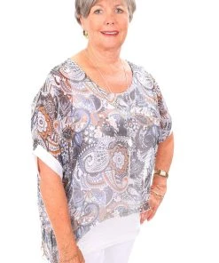 Jenny Jazz Tops Pattern Shimmer Top | White | JJ17