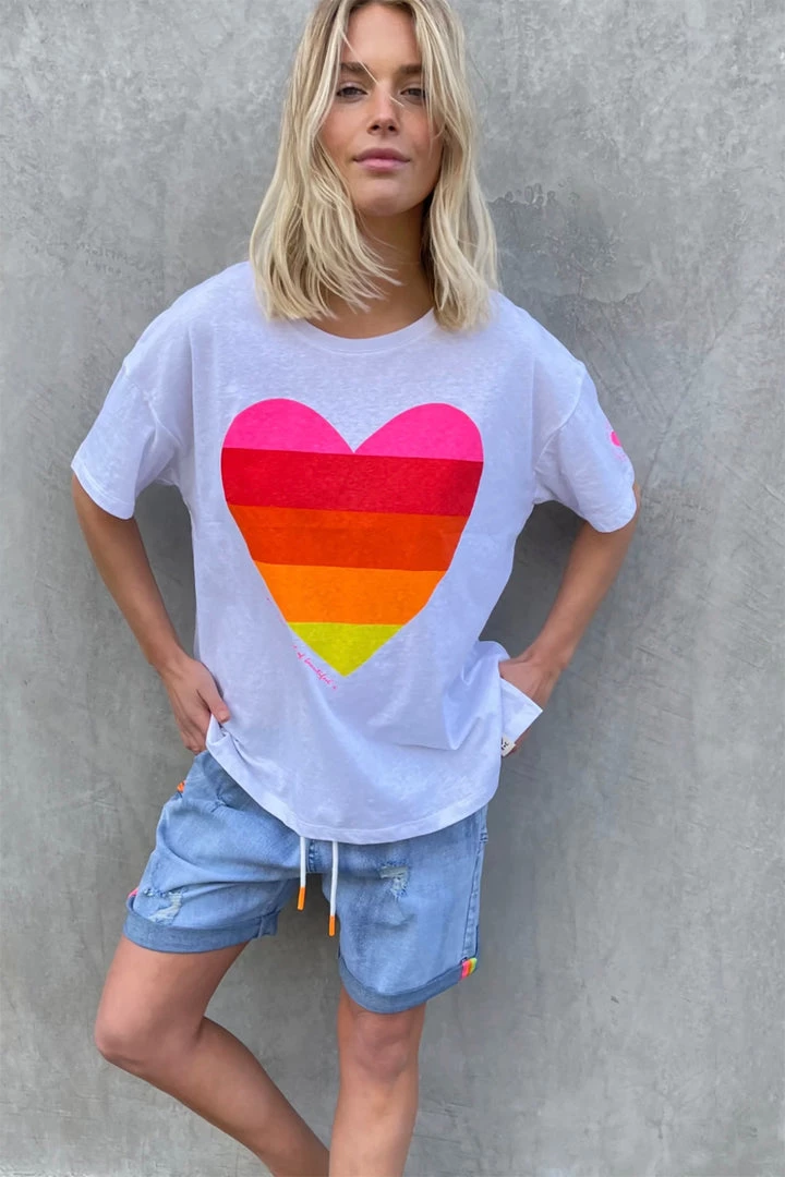 Hammill + Co Crew Neck Rainbow Heart Tee - White - HC15 Clothing 1 Hammill + Co Crew Neck Rainbow Heart Tee - White - HC15 Clothing