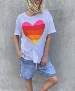 Hammill + Co Crew Neck Rainbow Heart Tee - White - HC15 Clothing