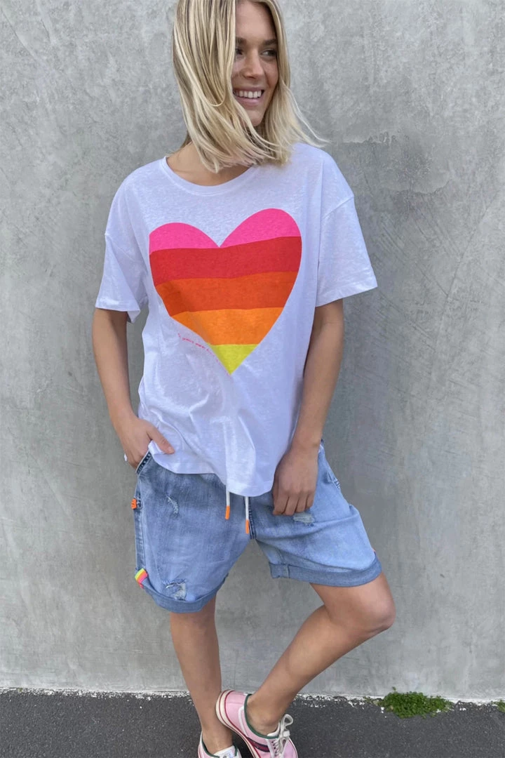 Hammill + Co Crew Neck Rainbow Heart Tee - White - HC15 Clothing 2 Hammill + Co Crew Neck Rainbow Heart Tee - White - HC15 Clothing