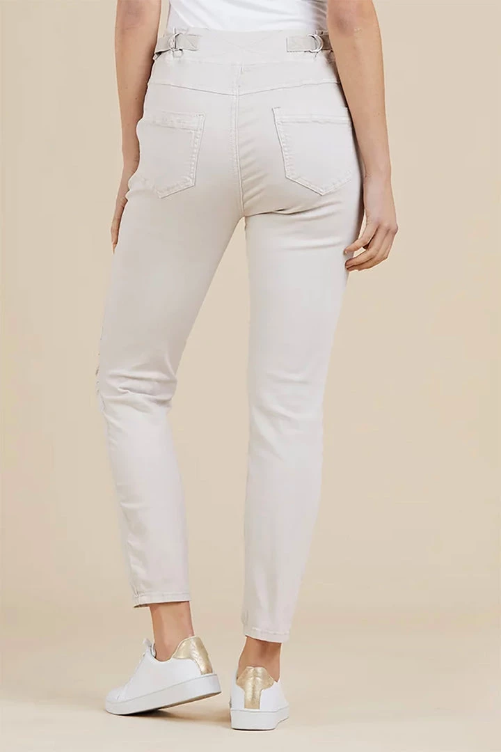 Threadz Tie Front Gathered Jeans | White 2 Threadz Tie Front Gathered Jeans | White