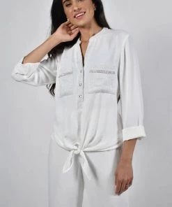 Frank Lyman Clothing White Woven Embellished Top | FL90