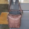 Modapelle Vintage Leather Weave Bucket Bag - Chocolate Handbags