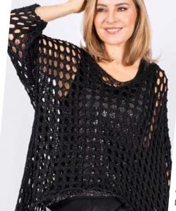 The Italian Closet Netta Open Weave Top | Black | Tic6 Clothing