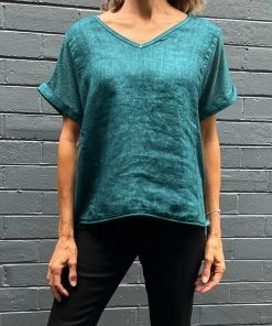 So French So Chic Linen Art Top | Petrol | SF1