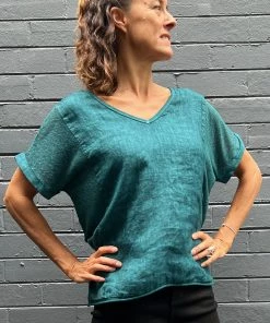 So French So Chic Linen Art Top | Petrol | SF1
