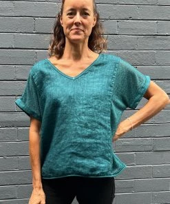 So French So Chic Linen Art Top | Petrol | SF1