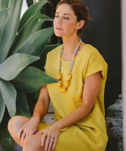 See Saw Dresses Cap Sleeve Button Back Dress | Mustard | SS25s